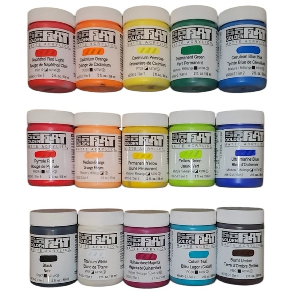 Lot of 15 Golden SoFlat Matte Acrylic 2 oz Paint Jars Swapping is available